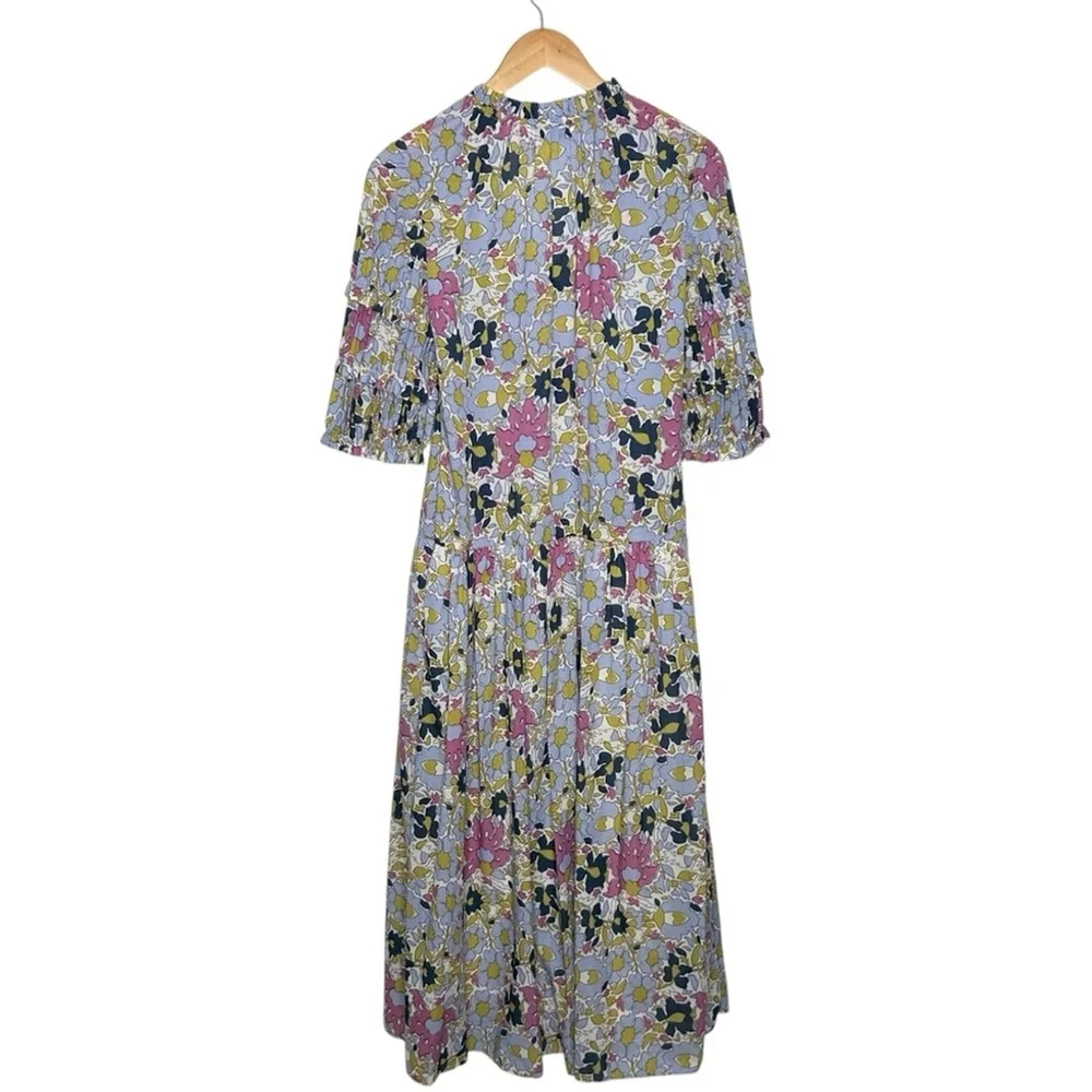 Rebecca Taylor Passion Flower Pleated Puff Sleeve Midi Dress Women's Small